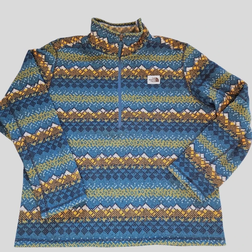 The North Face Fleece Pullover Men XL Gordon Lyons Fair Isle Geometric 1/4 Zip